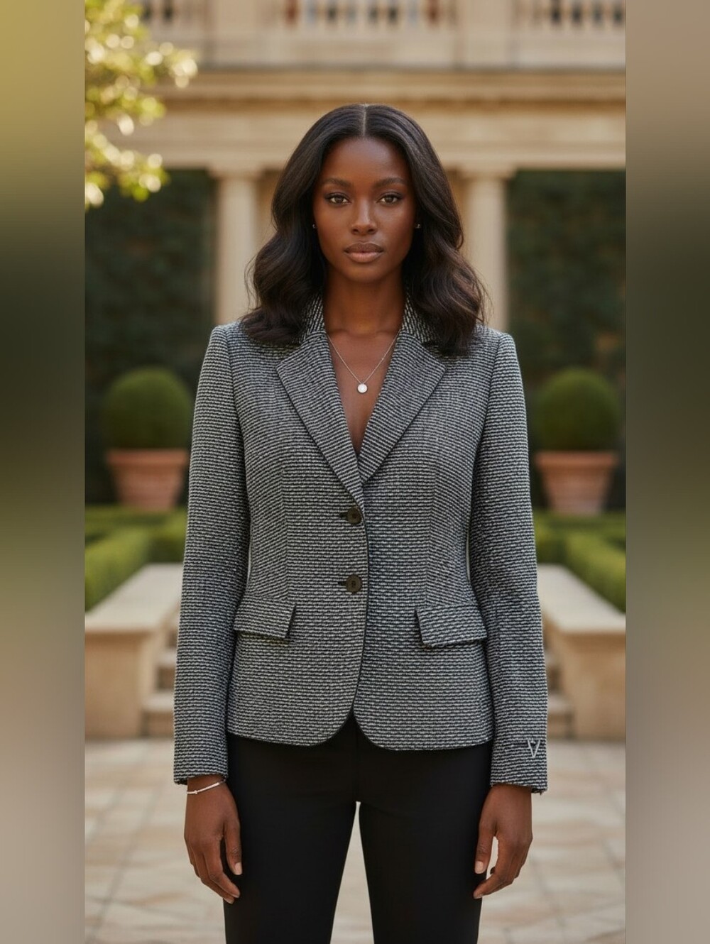 Talbots Black White Textured Tweed Blazer Jacket Size 6 Classic Career Chic